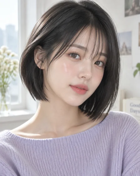 A-Line Graduated Bob with Wispy Korean See-Through Bangs