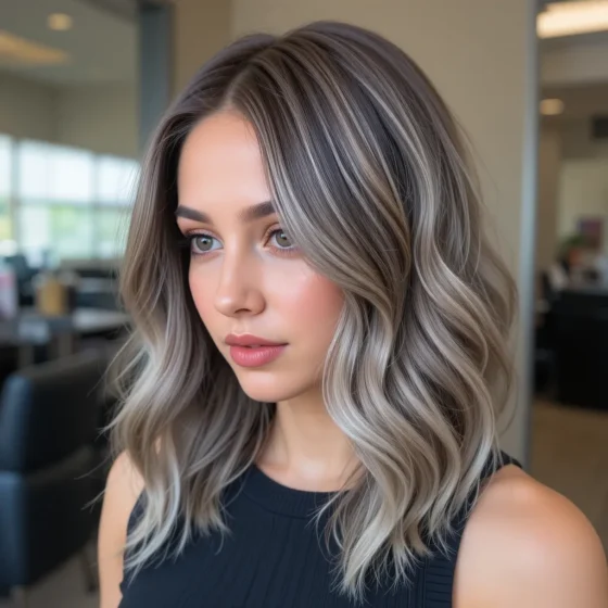 Ash Brown Hair with Silver Money Piece