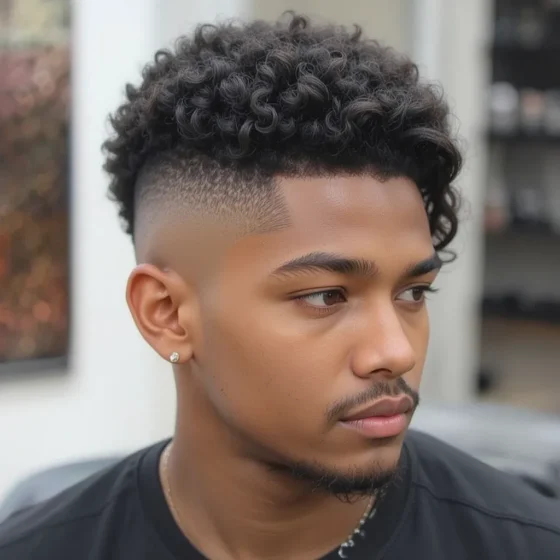 Bald Fade with Voluminous Afro Curls