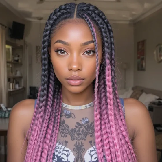 Black and Pink Ombre Braids