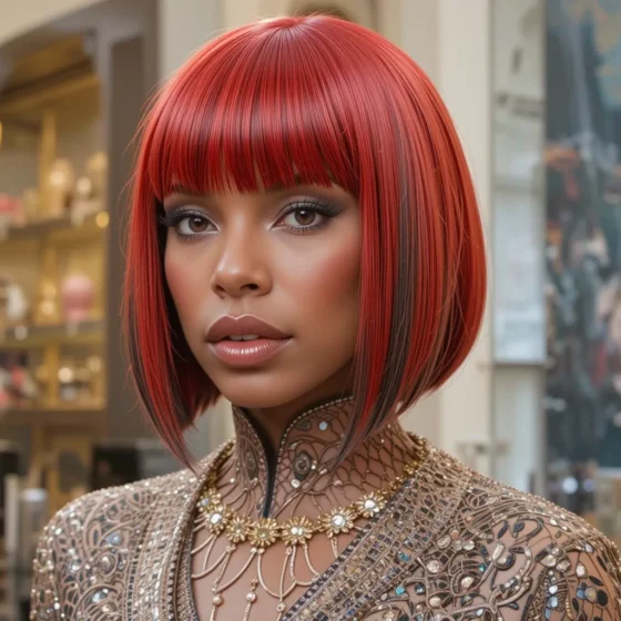 Blazing Red Bob with Bangs