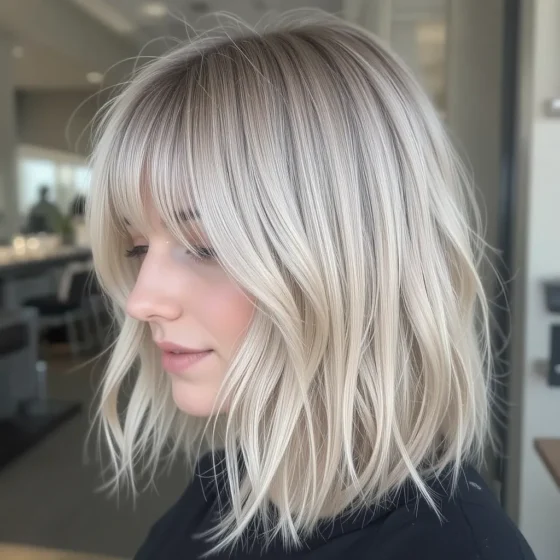 Blonde Bottleneck Bangs with Ashy Tones