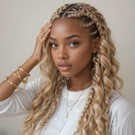 Blonde Knotless Braids with Curly Ends