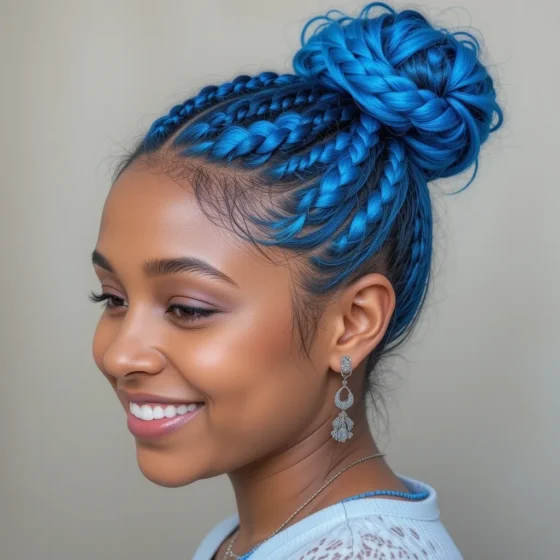 Blue Stitched Feed-In Braids