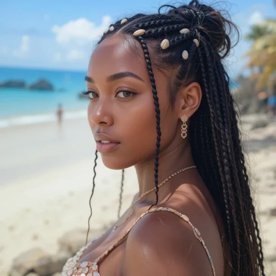 Boho Knotless Braids with Shells