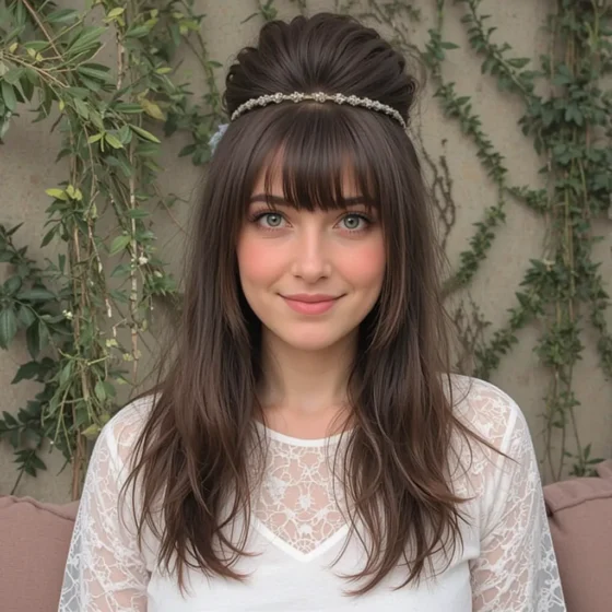 Bottleneck Bangs with Half-Up, Half-Down Style