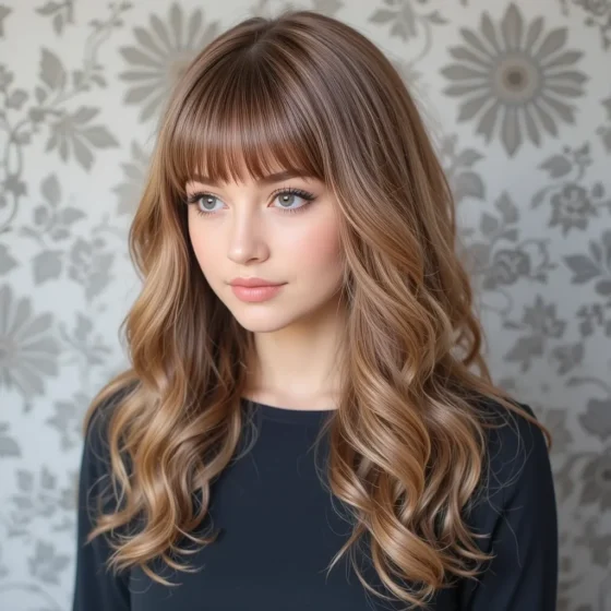 Bottleneck Bangs with Long, Romantic Curls