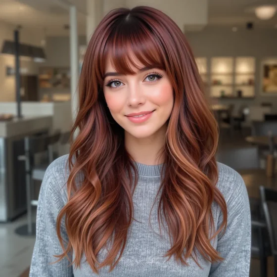 Bottleneck Bangs with Red Auburn Tones