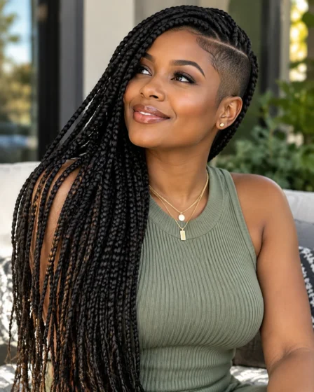 Box Braids with Shaved Side Parting