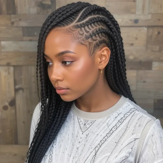 Box Braids with a Shaved Side