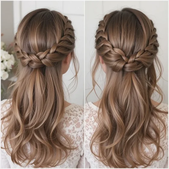 Braided Crown Half-Up Pigtails