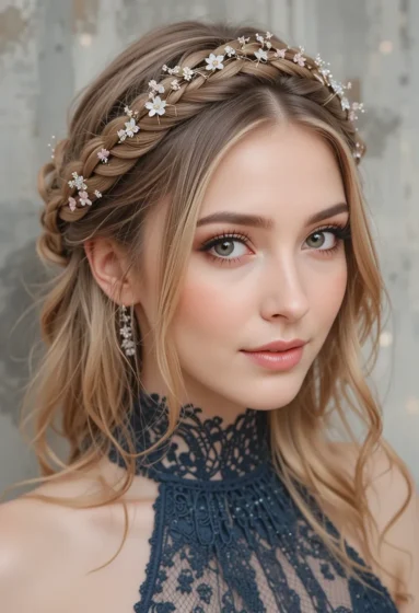 Braided Halo with Floral Accents