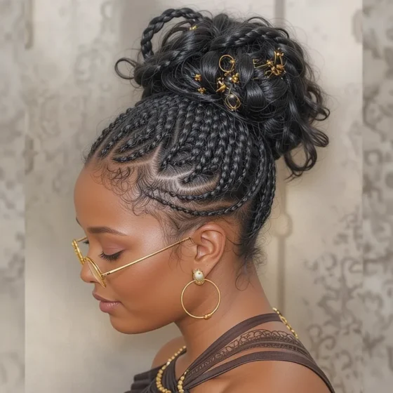 Braided High Bun with Gold Cuffs