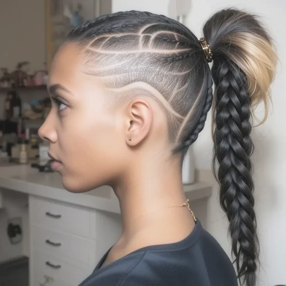 Braided Ponytail with Side Fade