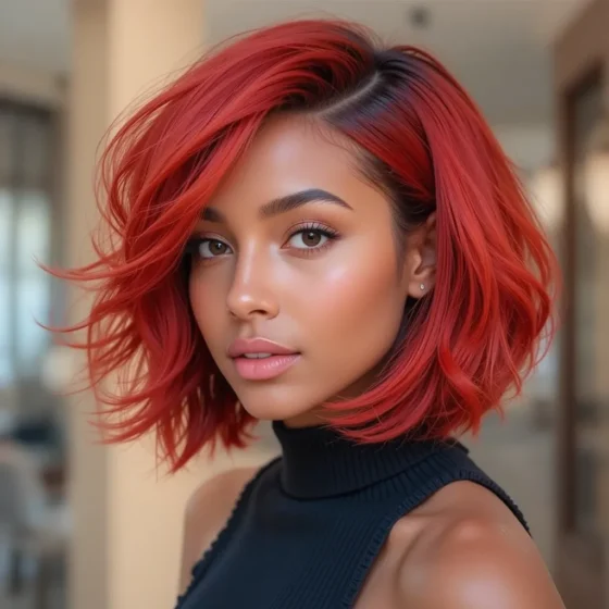 Bright Red Feathered Bob