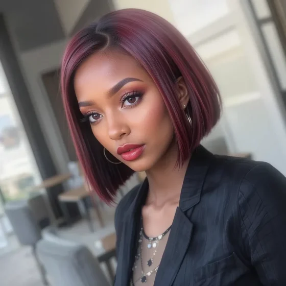 Burgundy Blunt Cut Bob