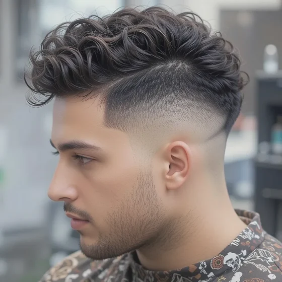 Burst Fade with Curly Faux Hawk