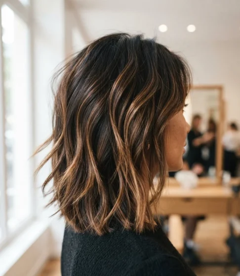 Caramel Balayage on a Textured Lob