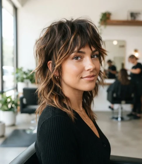 Caramel Ribbons on a Wolf Cut