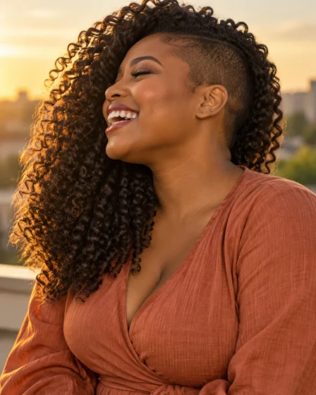 Cascading Curls with Sleek Side-Shave