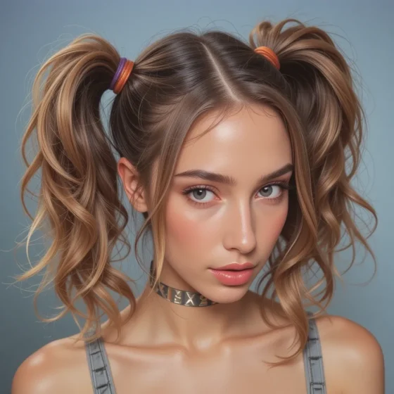 crimped half-up pigtails