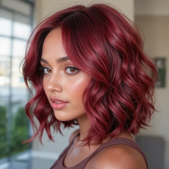 Crimson Wavy Bob