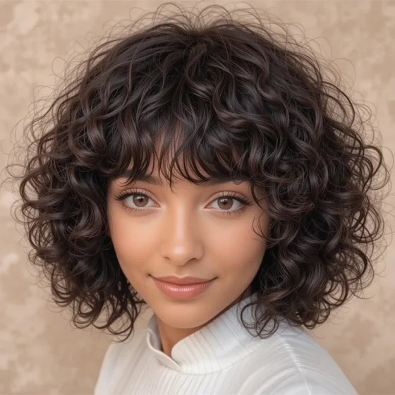 Curly Bangs with a Rounded Fro