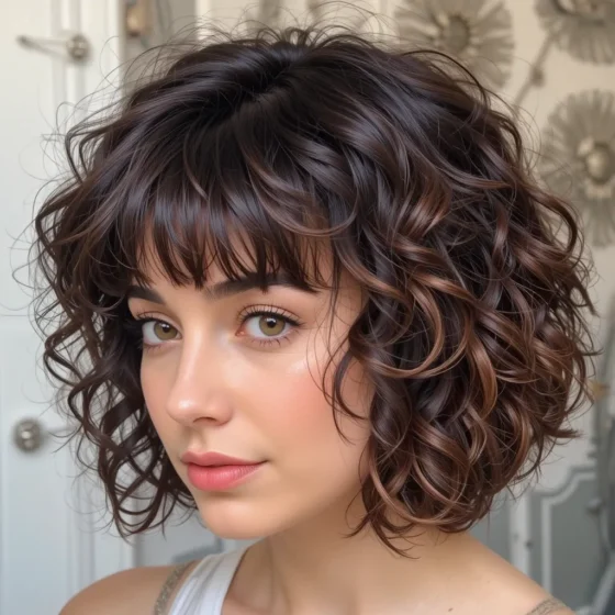 Curly Bob with Soft Fringe