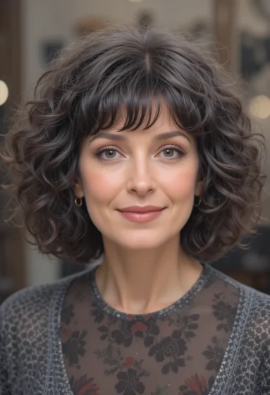 Curly Bob with Spiral Bangs