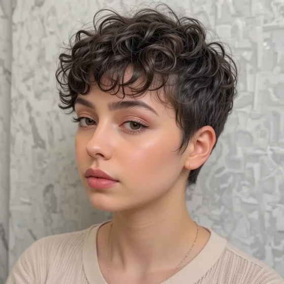 Curly Pixie with Micro Bangs