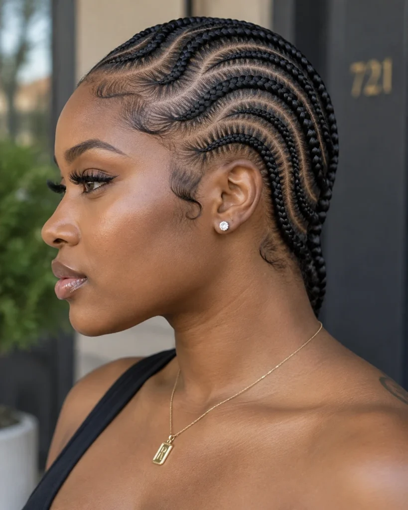 Curved S-Pattern Stitch Cornrows