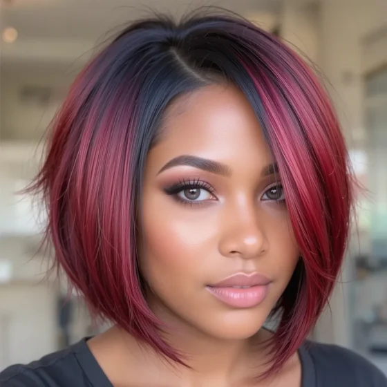 Deep Red Bob with Shadow Roots