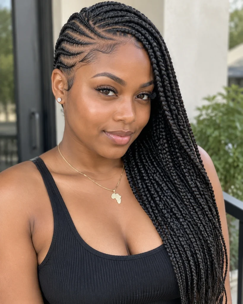 Deep Side-Swept Lemonade Cornrows