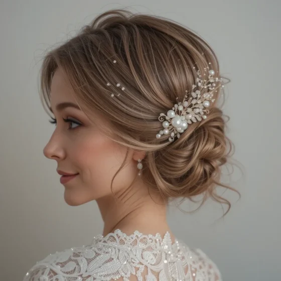 Elegant Low Bun with Pearl Accents