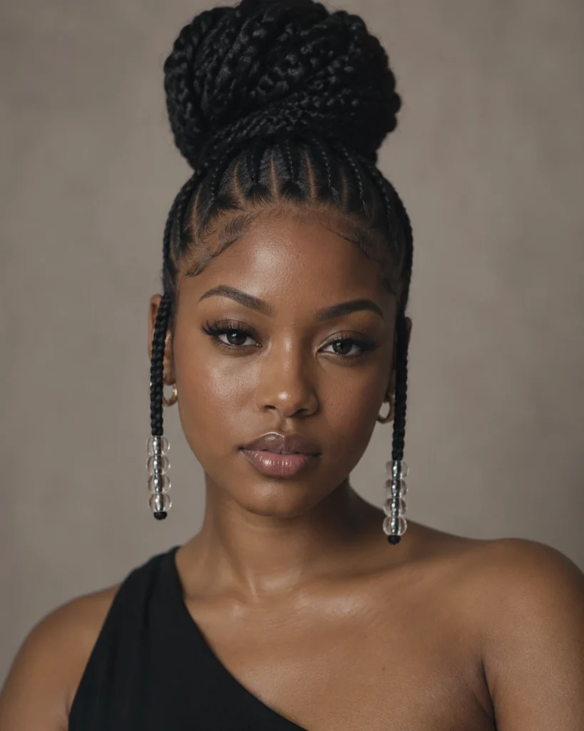 Elevated High Bun with Hanging Side Braids