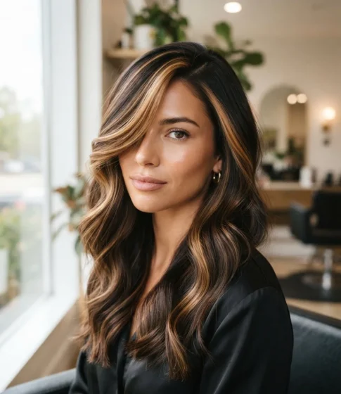 Face-Framing Honey Streaks with a Deep Side Part