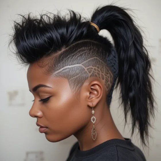 Faux Hawk Ponytail with Angled Shave