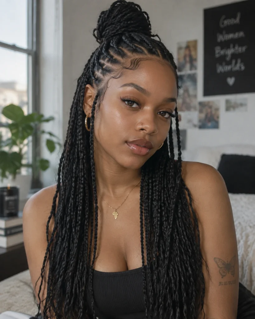 Half-Up, Half-Down Cornrow & Knotless Combo