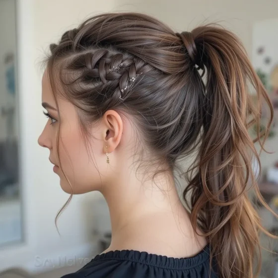 Half-Up, Half-Down Feed-In Braids