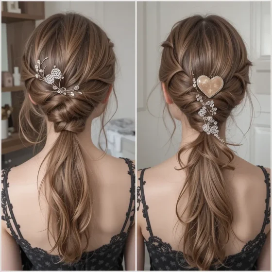 Heart-Part Braided Ponytail