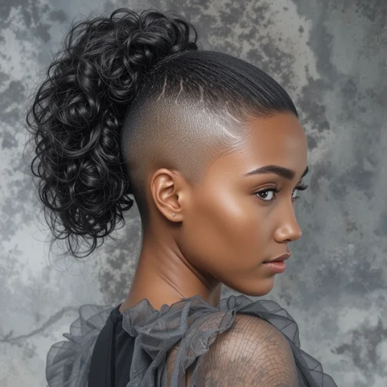 High Puff Ponytail with Faded Side Shave