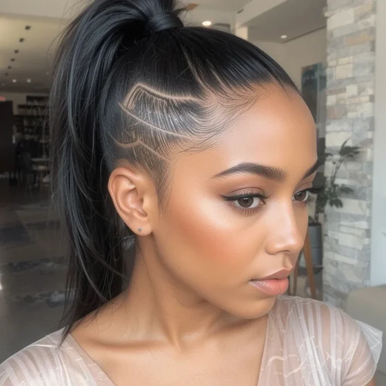 High Sleek Ponytail with Tribal Shaved Sides