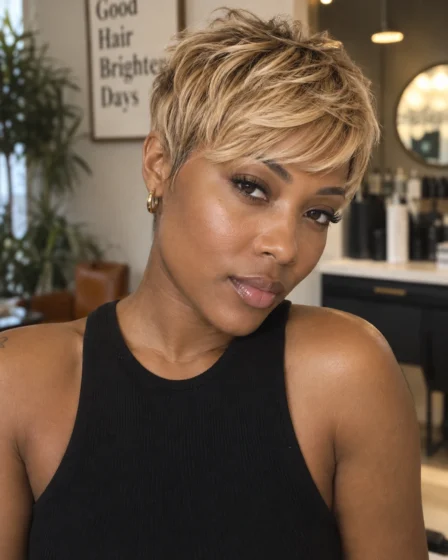 Honey Blonde Choppy Pixie