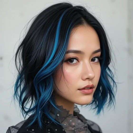 Ink Black with Aqua Streaks