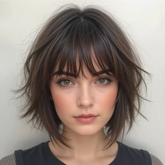 Jaw-Length Blunt Bob with Wispy Bangs