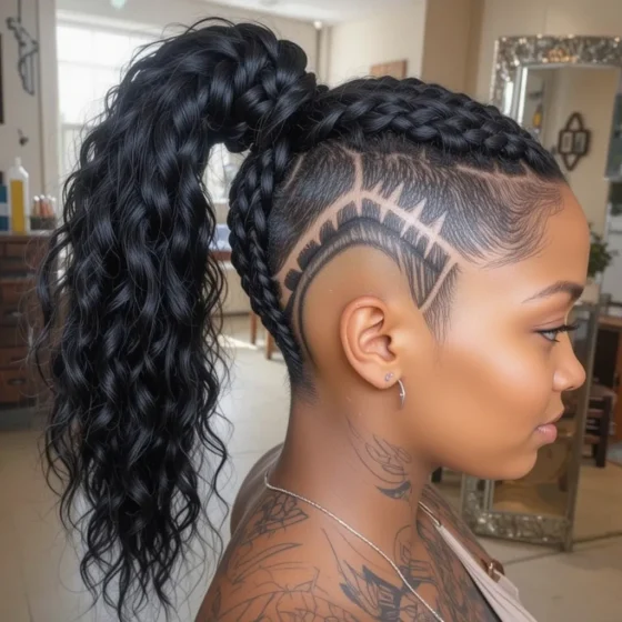 Jumbo Braided Ponytail with Arrow Shaved Design