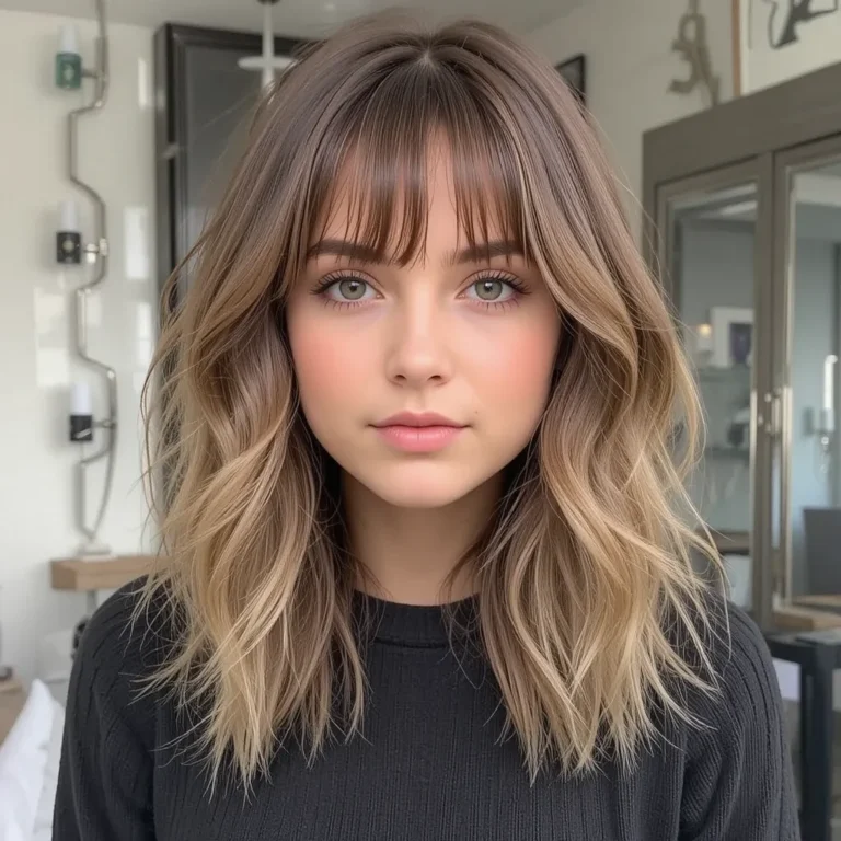 Layered Bangs with a Wavy Lob