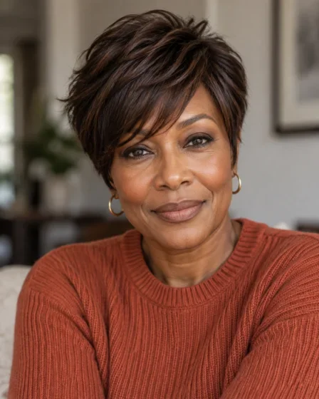 Layered Feathered Pixie with Forward Fringe
