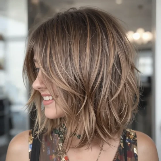 Layered Lob with Side-Swept Wispy Bangs