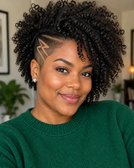 Lightning Bolt Shaved Accent on Natural Curls